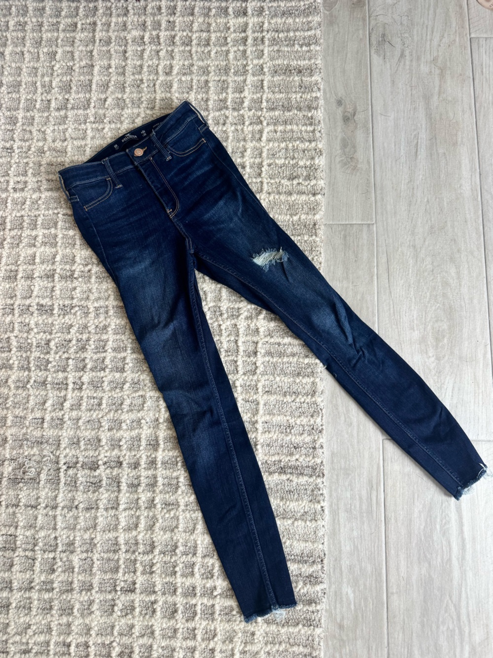 Hollister Dark Indigo Women's Skinny Jeans with Knee Distress